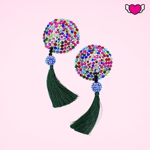 Multicolor Beaded Pasties with Tassels / Burlesque Nipple Covers / Fancy Decorative Nipple Pasties / Twirling Pasties - #30310