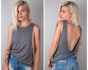 Open back tank top with twist / Yoga crossfit workout tank / Low side backless top / #10104 Low Twist Tank