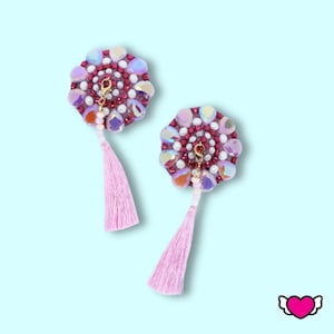 Pink Beaded Pasties with Tassels / Burlesque Nipple Covers / Fancy Decorative Nipple Pasties  #30309