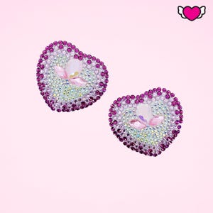 Pink Heart Crystal Pasties / Burlesque Pasties / Fancy Nipple Pasties / Wedding Nipple Pasties #30312