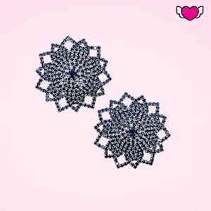 Sunburst Medallion Pasties with Black Crystals / Burlesque Pasties / Crystal Pasties #30320