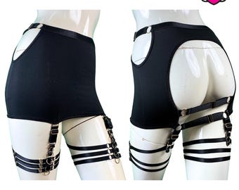 Garter Skirt with Sexy Cut-out Back & Detachable Garters / Open Back Skirt / Black, Red Colors - Alisson #20237
