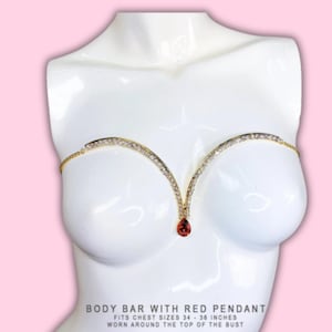 Body Bar with Red Pendant / Body Chain with Red Pendant / Gold Tone Body Chain #30034