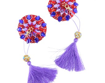Red & Purple Beaded Pasties with Detachable Tassels / Burlesque Nipple Covers / Fancy Decorative Nipple Pasties #30313
