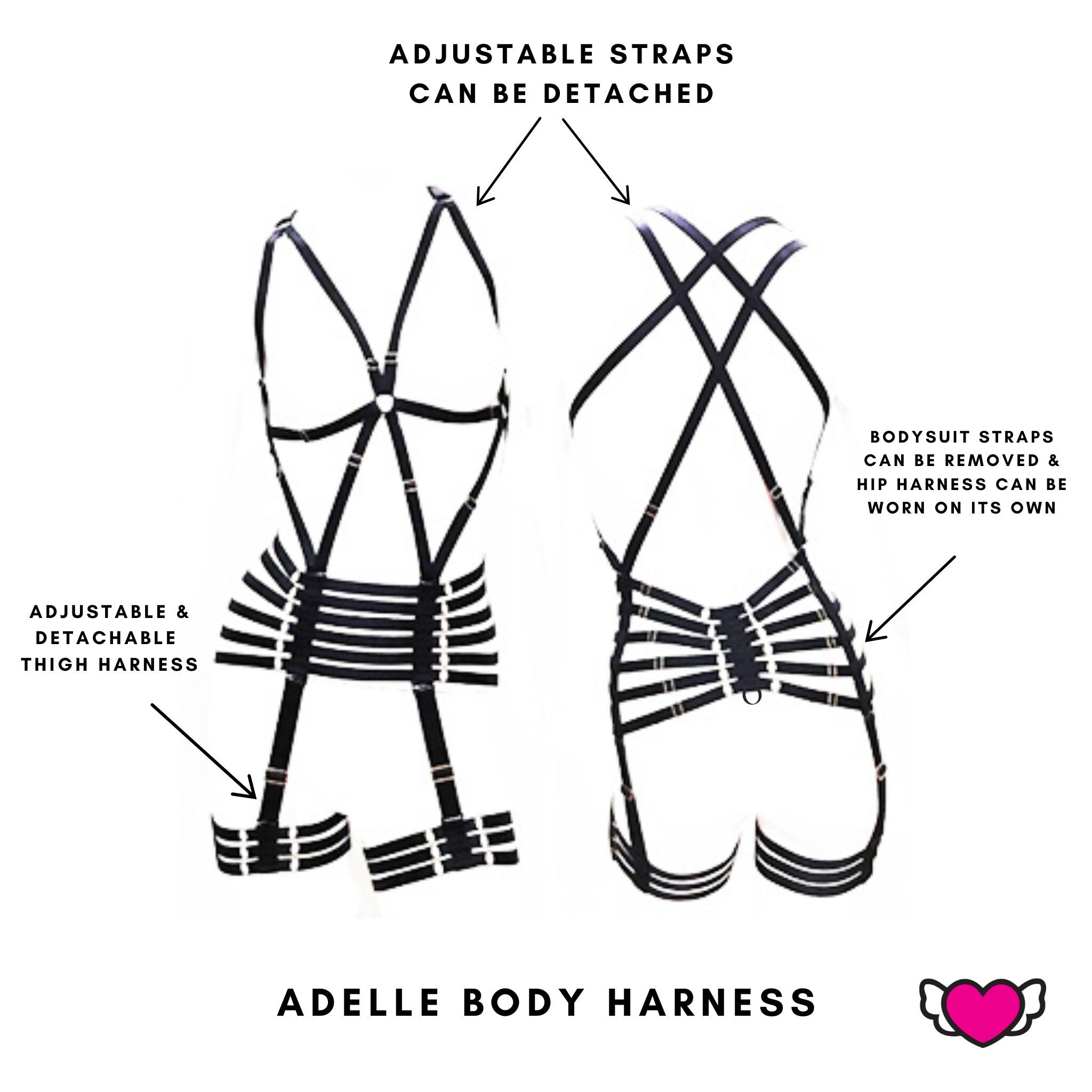 Black Open Cup Body Harness with Webbed Suspenders, Detachable Full Body Harness #20233 - Adelle