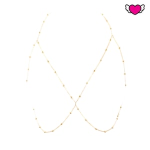 Gold Tone Bralette Body Chain: Beaded Festival Body Jewelry