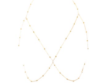 Gold Tone Bralette Body Chain: Beaded Festival Body Jewelry