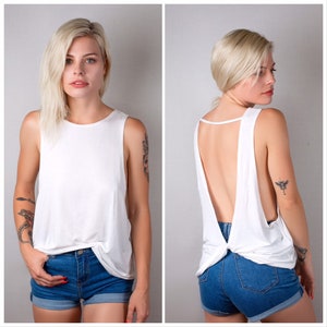 Open back tank top with twist / Yoga crossfit workout tank / Low side backless top / 10104 Low Twist Tank White