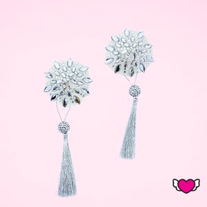 Silver Beaded Pasties with Tassels / Burlesque Nipple Covers / Fancy Decorative Nipple Pasties #30313