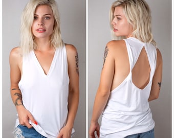 Open back yoga tank /Tank top with side cut /Twist back yoga tank /Backless tank top /Open back tank /Sexy tank #10102 V-Neck Open Back Tank