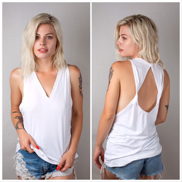 Open back yoga tank /Tank top with side cut /Twist back yoga tank /Backless tank top /Open back tank /Sexy tank #10102 V-Neck Open Back Tank