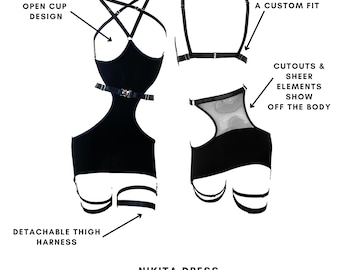 Open Cup Dress with Sexy Cut-outs & Mesh Back With Detachable Thigh Harness - Nikita #20311