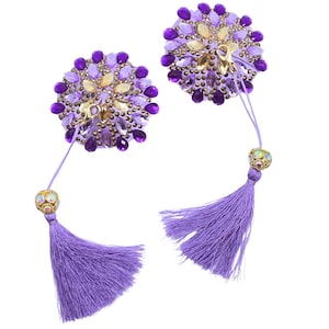 Purple Beaded Pasties with Tassels / Burlesque Nipple Covers / Fancy Decorative Nipple Pasties #30313