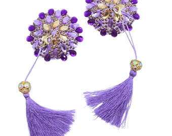 Purple Beaded Tassel Pasties: Burlesque Nipple Covers