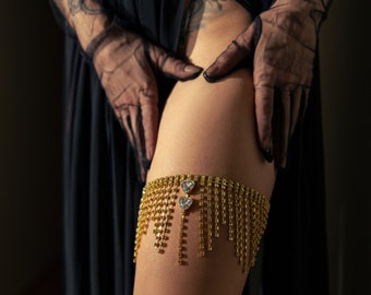 Crystal Thigh Chain: Fringe & Heart Body Jewelry Eros - Gold or Silver