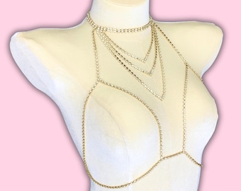 Crystal Body Chain: Halter Bra, Shimmering Elegance - Semira