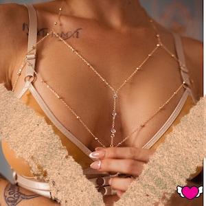 Bralette Body Chain / Body Jewelry, Layered Body Chain / Festival Bra Chain / Body Chain with Drop - #30022