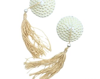 Pearl & Crystal Vegan Leather Tassel Pasties: Burlesque Accessories