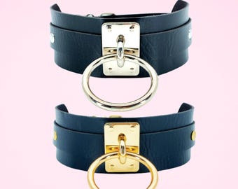 Vegan Leather Collar with Big Ring #30024