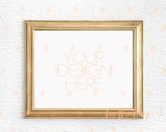 Download Free Gold Frame Mockup Frames Mock Up Horizontal Modern Empty Template Frame Wooden Chic Wall Digital Printable Picture Art Display PSD Template