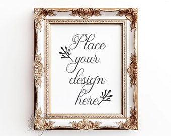 8x10 Digital White Golden frame Mockup, Ornate frame mock up, Edwardian Picture mockup, Antique Vintage frame mock ups, blank frame mockups