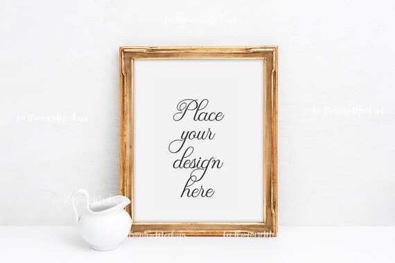 Download 8x10 Gold Mockup Frame Blank Frame Template Golden Etsy PSD Mockup Templates