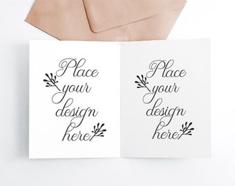 A2 Greeting card mock up, Invitation 5.5x4.25" mockup, cards mockups kraft envelope, open flatlay 2 page mock ups
