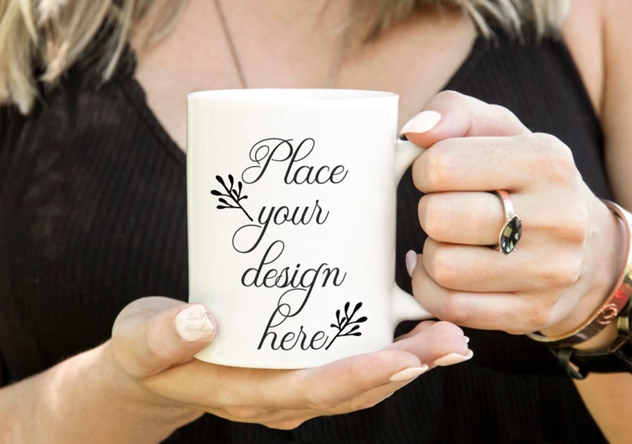 Download Girl holding mug Coffee cup mockup Mug with hands coffee ...