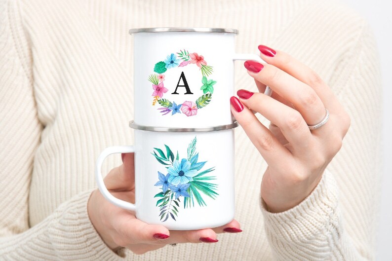 Two Enamel Mug Mockup Tin cup Mock up Woman holding mugs ...