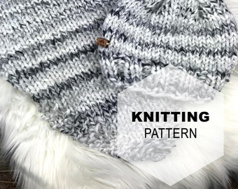 Knitting Pattern // Chunky Hat Removable Pom Pom & Chunky Cowl // The Hudson Set