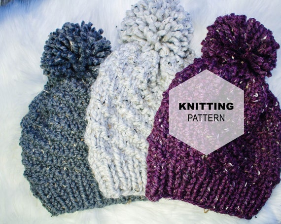 Knitting Pattern Chunky Stitch Swirl Hat Removable Pom Pom The Swirl Hat Pattern