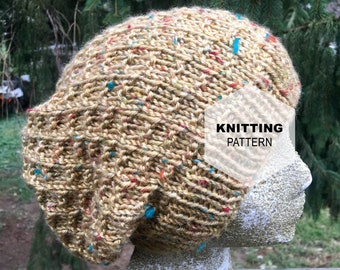 Knitting Pattern // Hat Slouchy Knit Waffle Stitch // The HARVEST