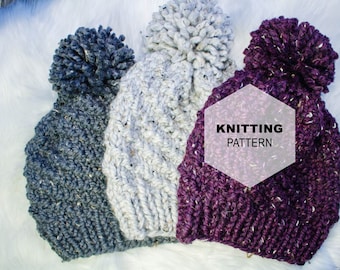 Knitting Pattern // Chunky Stitch Swirl Hat Removable Pom Pom // The Swirl Hat Pattern