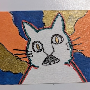 Carta collezionabile originale ACEO Creepy Cat Artist - Misura mista - 2,5" x 3,5" (circa)!