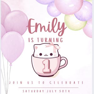 Customizable Cat Birthday Invitation | Pastel Kitten Party Invite | Digital Download | Editable Canva Template | Cute Kitty Birthday Card!
