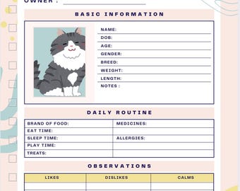 Custom Cat Journal-Pet Tracker-Vet Visits, Health, Meals & More-Printable PDF-Cat Care Organizer-Cat Log Book!