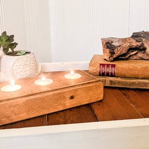 Reclaimed Rustic 2x4 Wood Board with Lath Three Tea Light Candle Holder