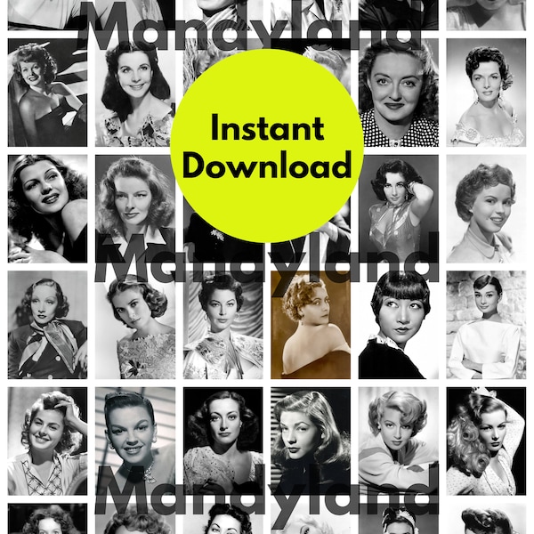 36 IMAGE COLLAGE Golden Age of Hollywood Movie Stars Scrabble digital sheet Instant Digital Download Party Games