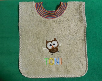 Towel bib with name and embroidery Drab Bib