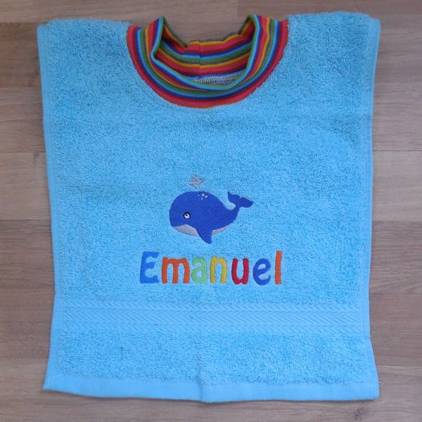 Towel bib with name and embroidery picture Sabberlatz