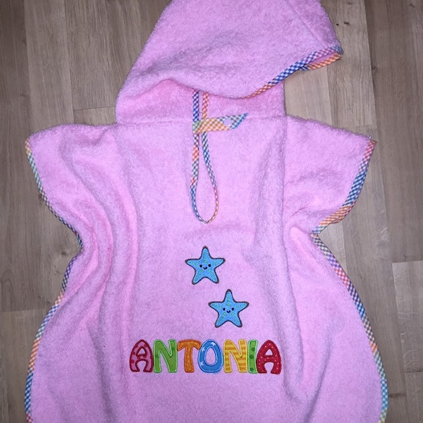 Bath poncho, poncho with embroidery picture and name as desired