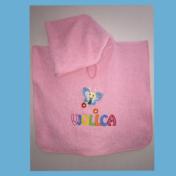 Bath poncho, poncho with embroidery picture and name as desired