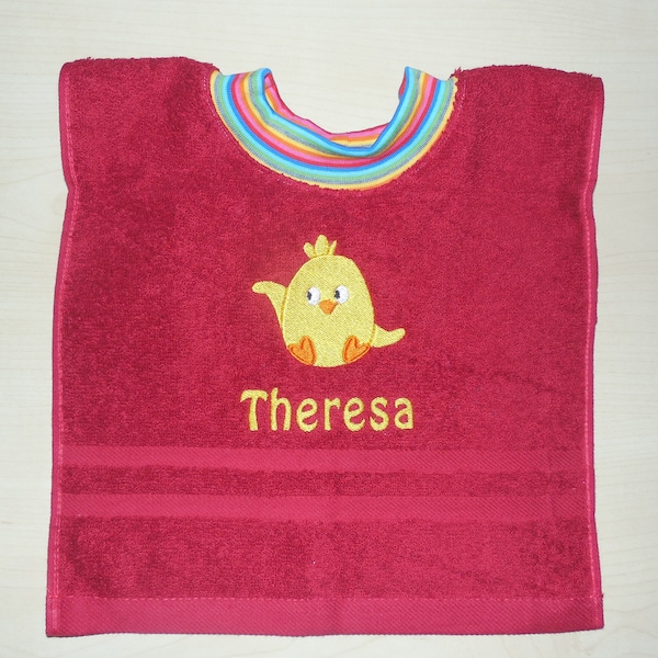 Towel bib with name and embroidery picture Sabberlatz