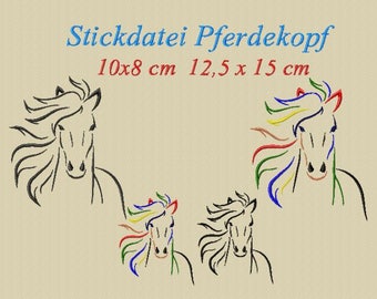 Stickdatei, Pferdekopf in 2 größen, 8x10 12x15 cm zum besticken von T-Shirts und Handtüchern