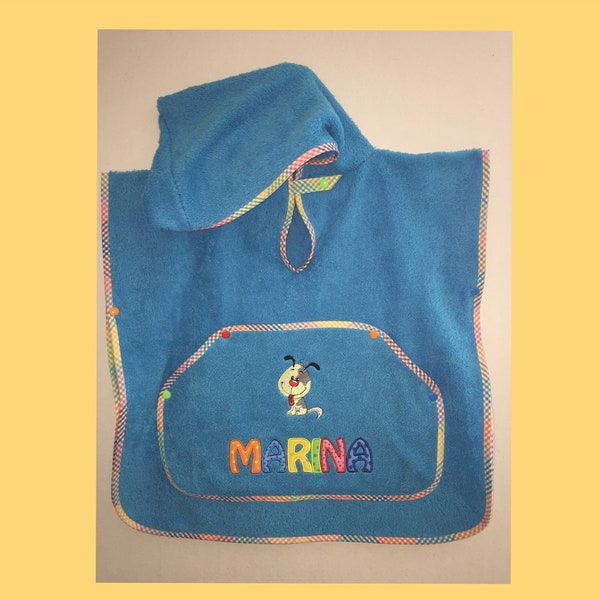 Bath poncho poncho with bag with embroidery picture and name as desired