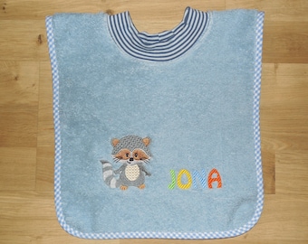 Towel bib with name and embroidered image