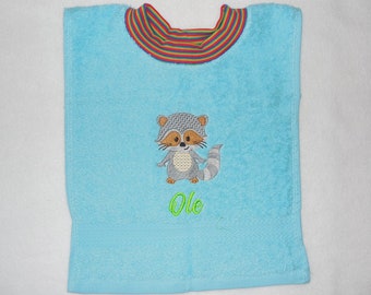 Towel bib with name and embroidery Drab Bib