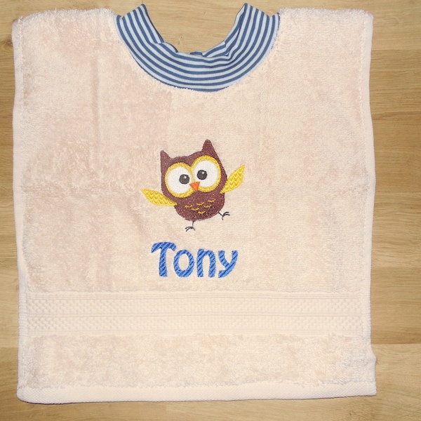 Towel bib with name and embroidery picture Sabberlatz