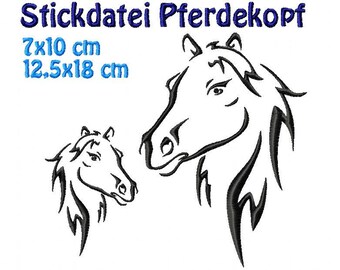 Stickdatei, Pferdekopf in 2 größen, 7x10 12x18 cm zum besticken von T-Shirts und Handtüchern