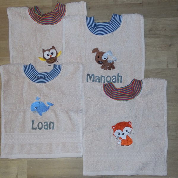 Towel bib with name and embroidery image drool bib